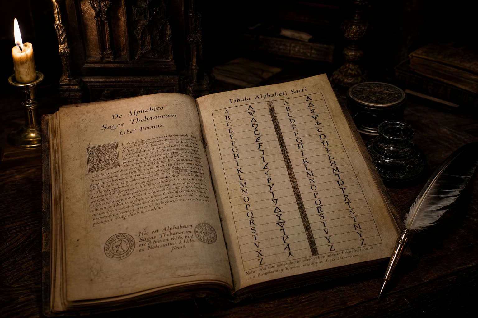 Alfabeto tebano — el alfabeto de las brujas — en grimorio